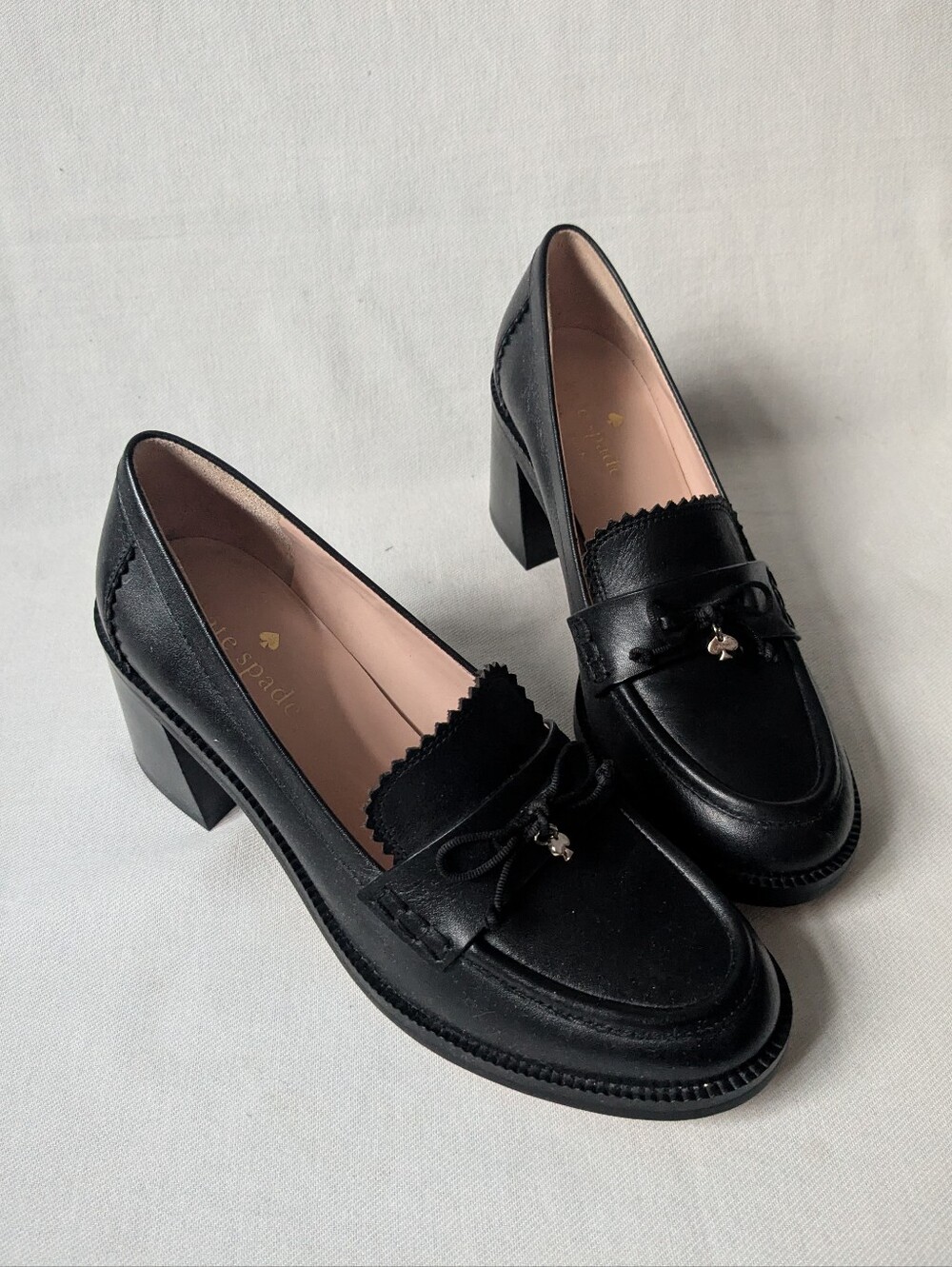 Kate Spade Hattie Black Leather Block Heel Loafer Pumps Sz 6B Like New - Picture 2 of 11